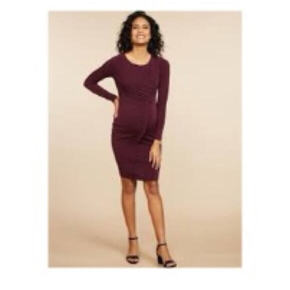 Motherhood Maternity Ruched Burgundy Knee Length Long Sleeve Dress Size Large - Picture 7 of 7